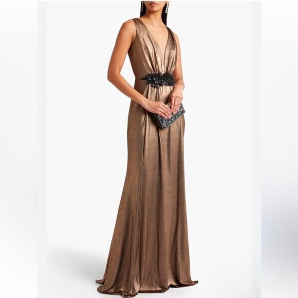 MARCHESA NOTTE Embellished Metallic Stretch-Jersey Gown NEW Size 4 - Picture 1 of 11